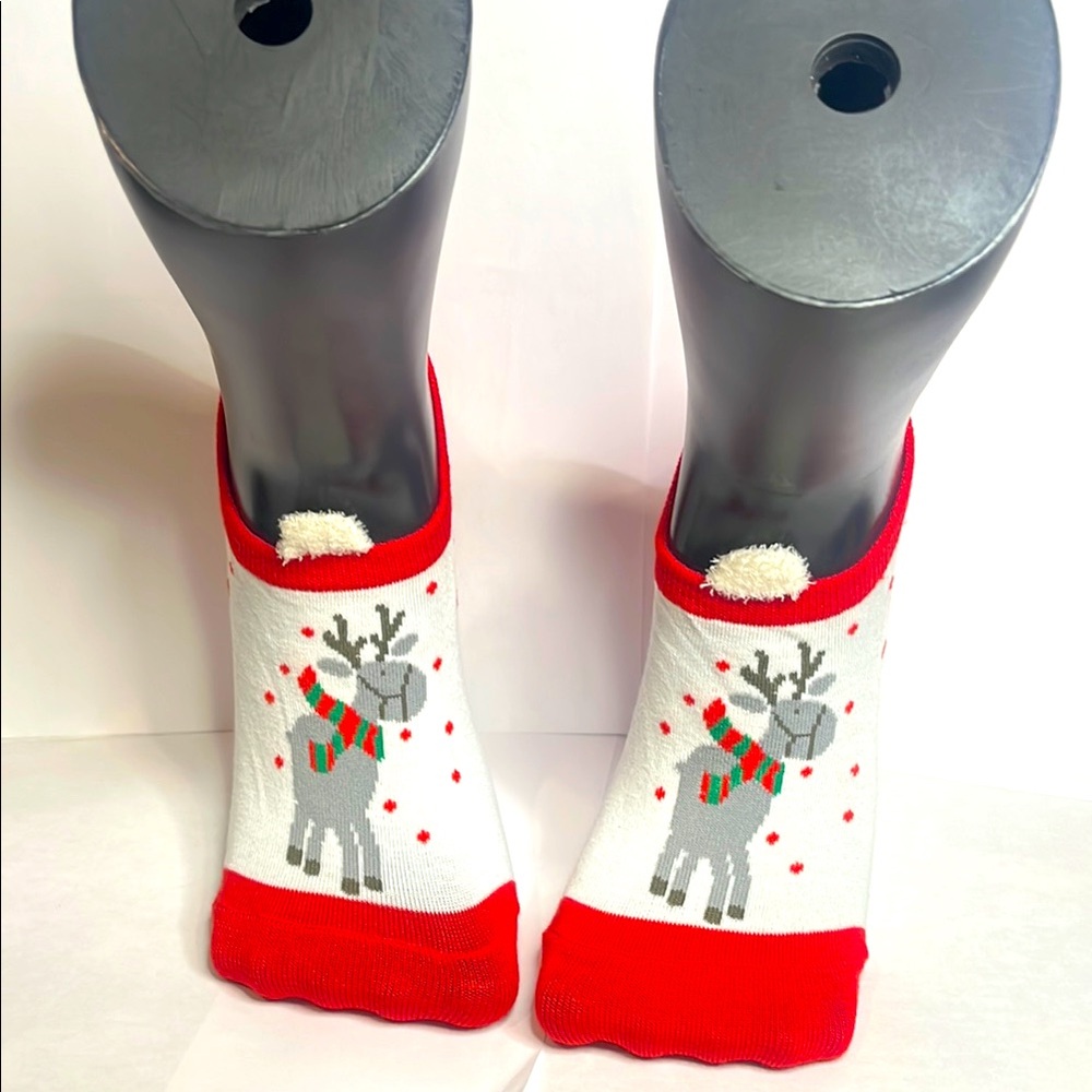 Christmas Womens Festive Reindeer Socks - Red & White